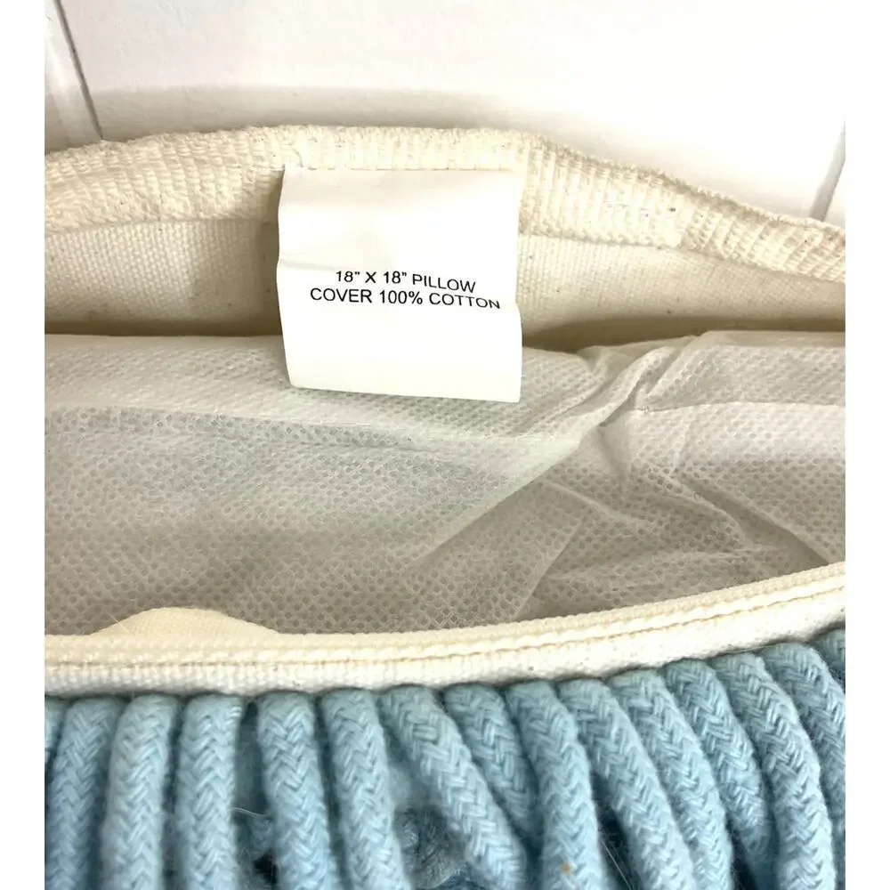 Macramé Pillow in Blue and White 18 x 18‎ Removable Cover Boho Chic
